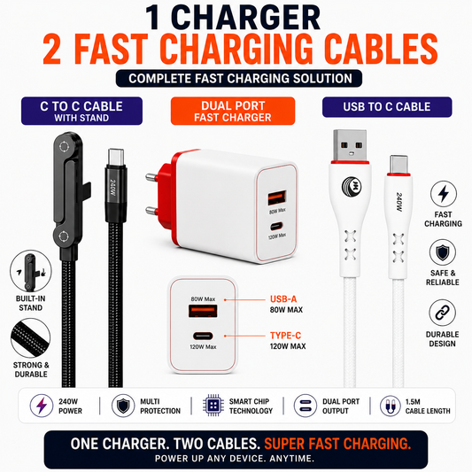 200W Dual Port Fast Charger + 2 Fast Charging Cables