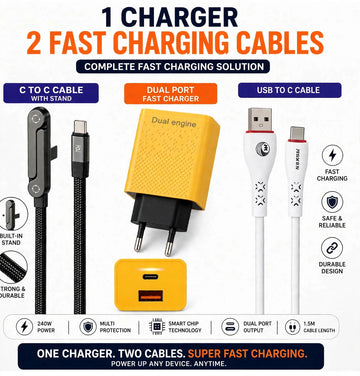 Dual Engine Fast Charger + 2 Fast Charging Cables