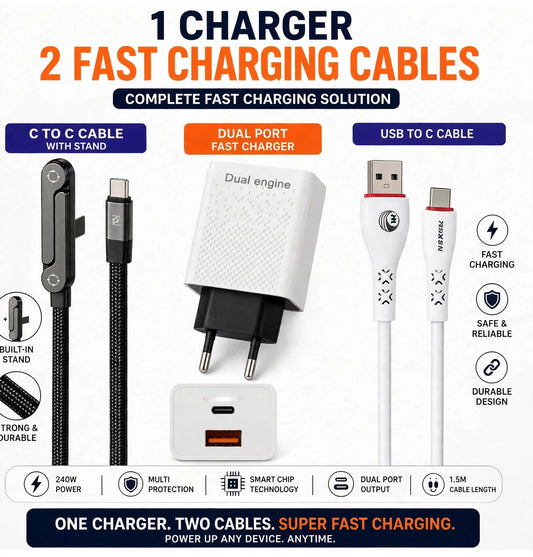 Dual Engine Fast Charger + 2 Fast Charging Cables